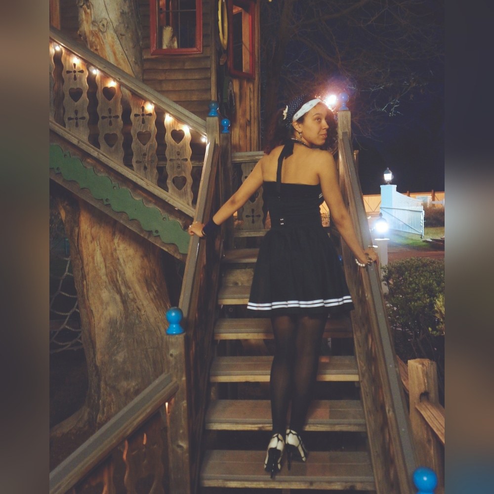 USED - Hell Bunny Black Nautical Sailor Dress - Goth - Alt - Rockabilly - Picture 2 of 10